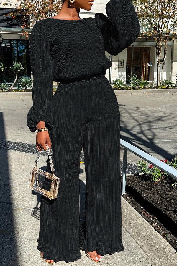 Women's Autumn Home Casual Loose Pleated High Elastic Two-Piece Suit