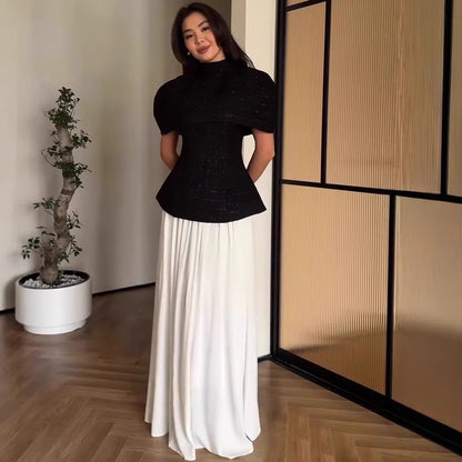 Simple Short Sleeve Long Dress, Elegant Fashion Autumn Set Dress Formal Wear