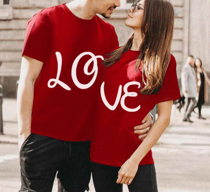 I LOVE ME Patchwork Pattern Printed Loose Fit Couple Short Sleeve Shirt for Women and Men T-Shirt