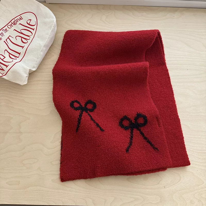 Bow Winter Scarf - Red - View 1