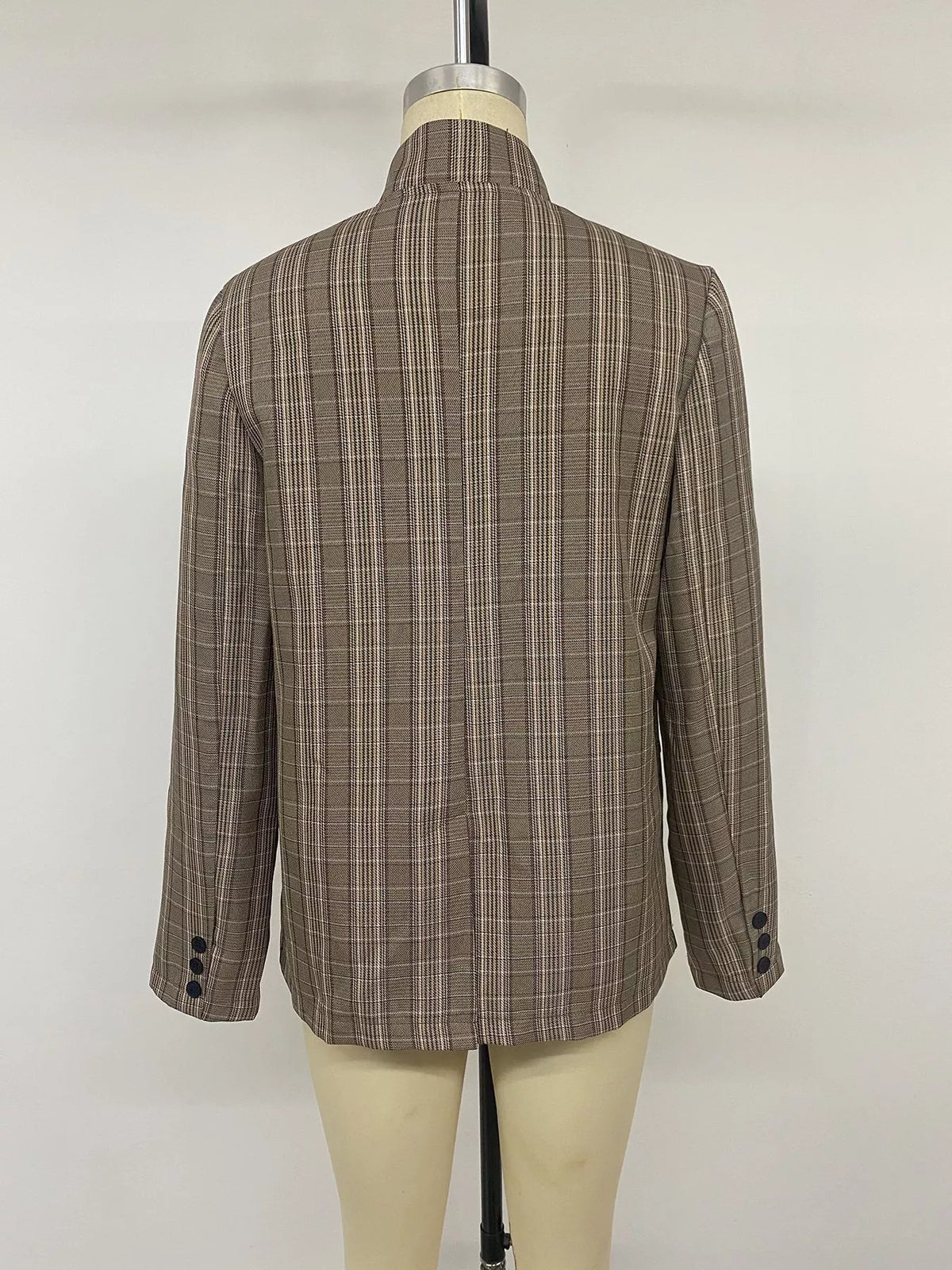 Plaid Single-Button Blazer - Mocha - View 13