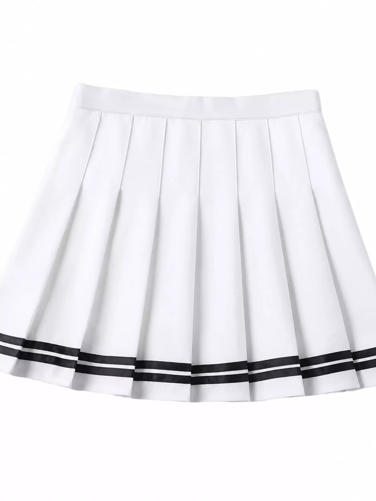 Pleated Striped Skirt - White And Black - Striped With Built-in Shorts - View 14