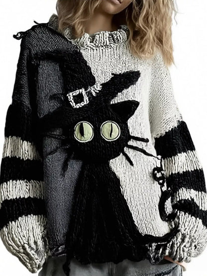 Full Size Color Block Oversized Dropped Shoulder Sweater Plus Size - Black - View 1
