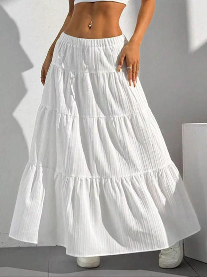 Flowy Tiered Maxi Skirt - White - View 3