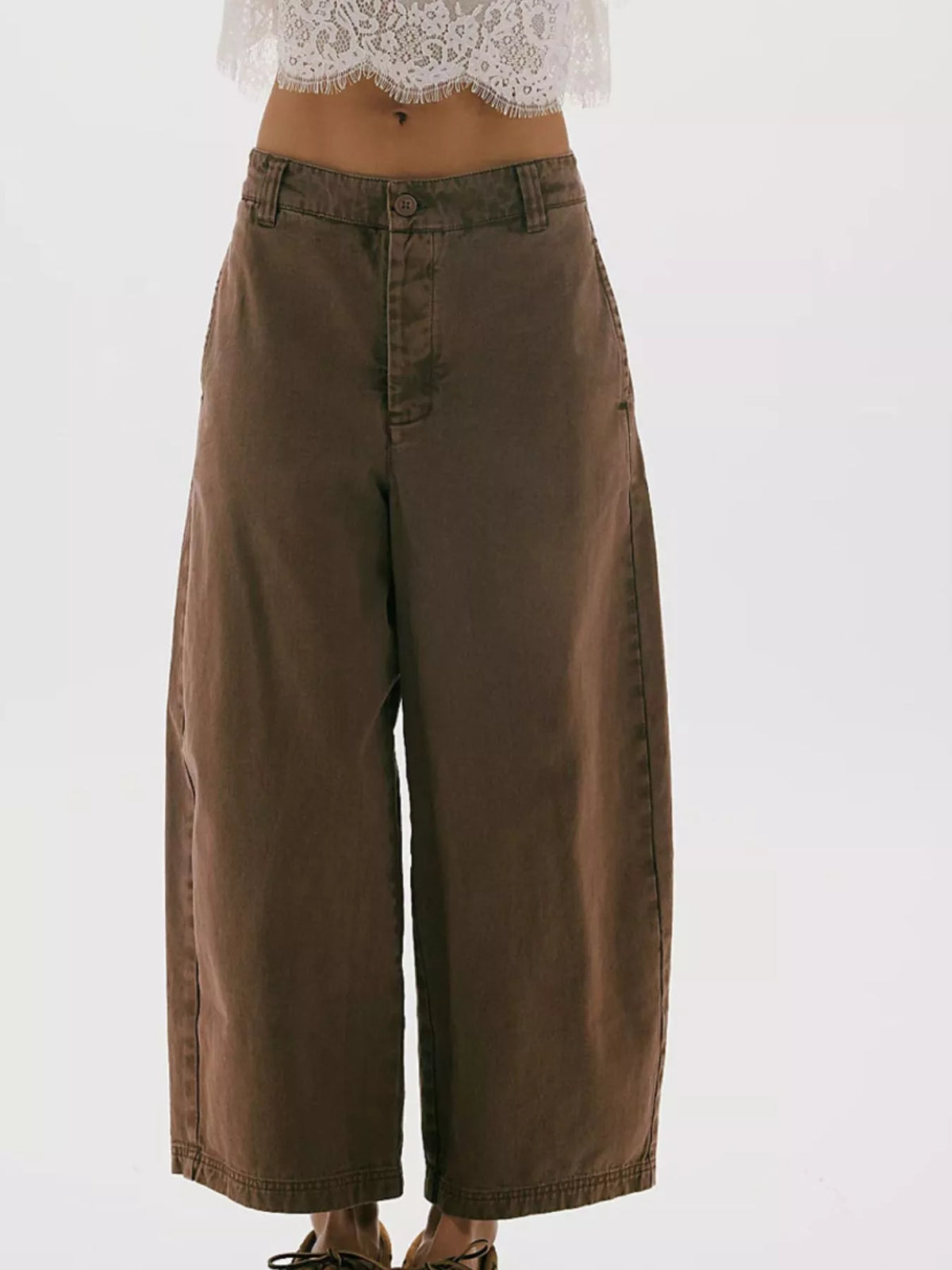 Wide-Leg Cropped Jeans - Brown - View 1