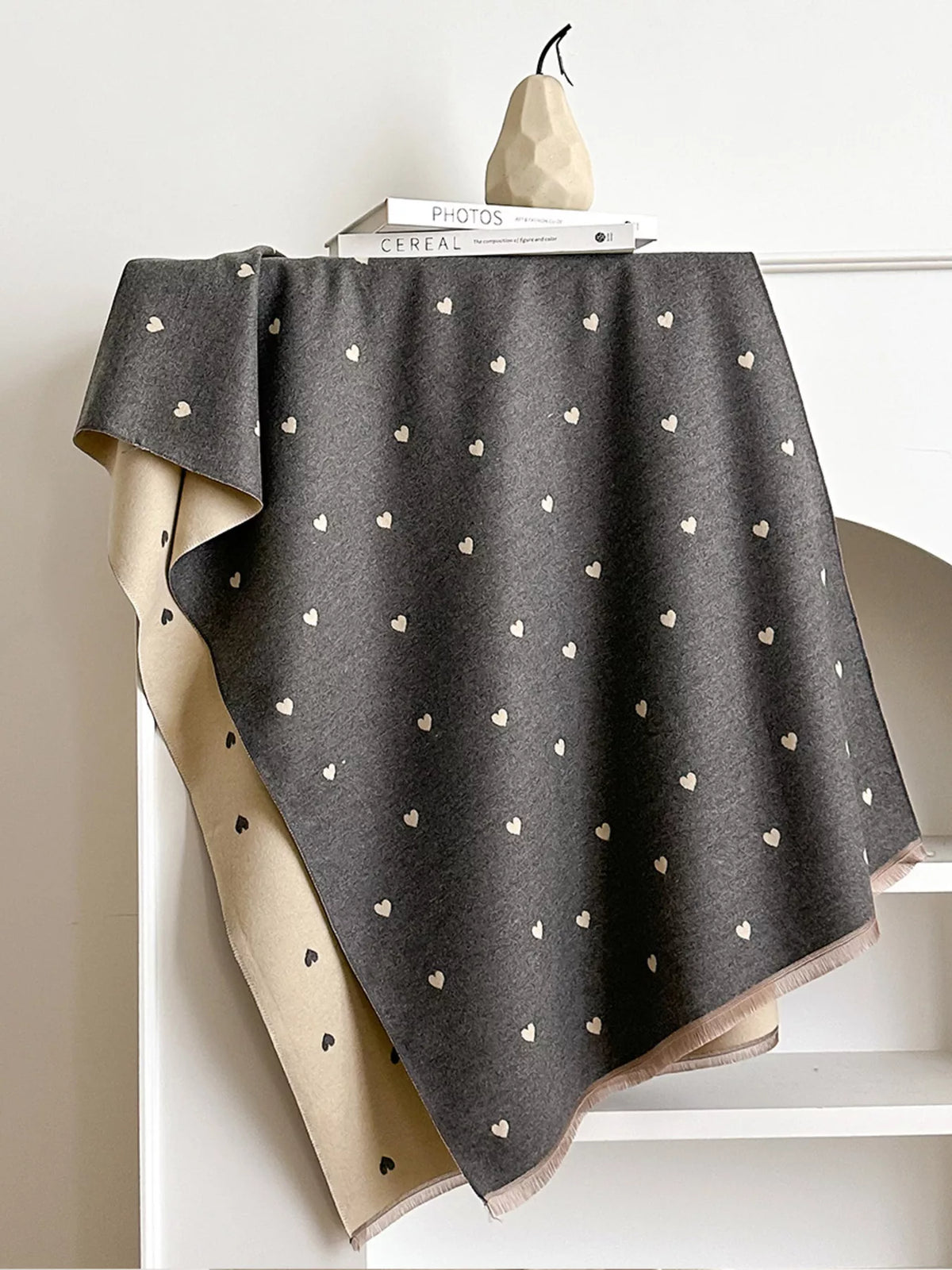 Heart Raw Hem Scarf - Gray - View 11