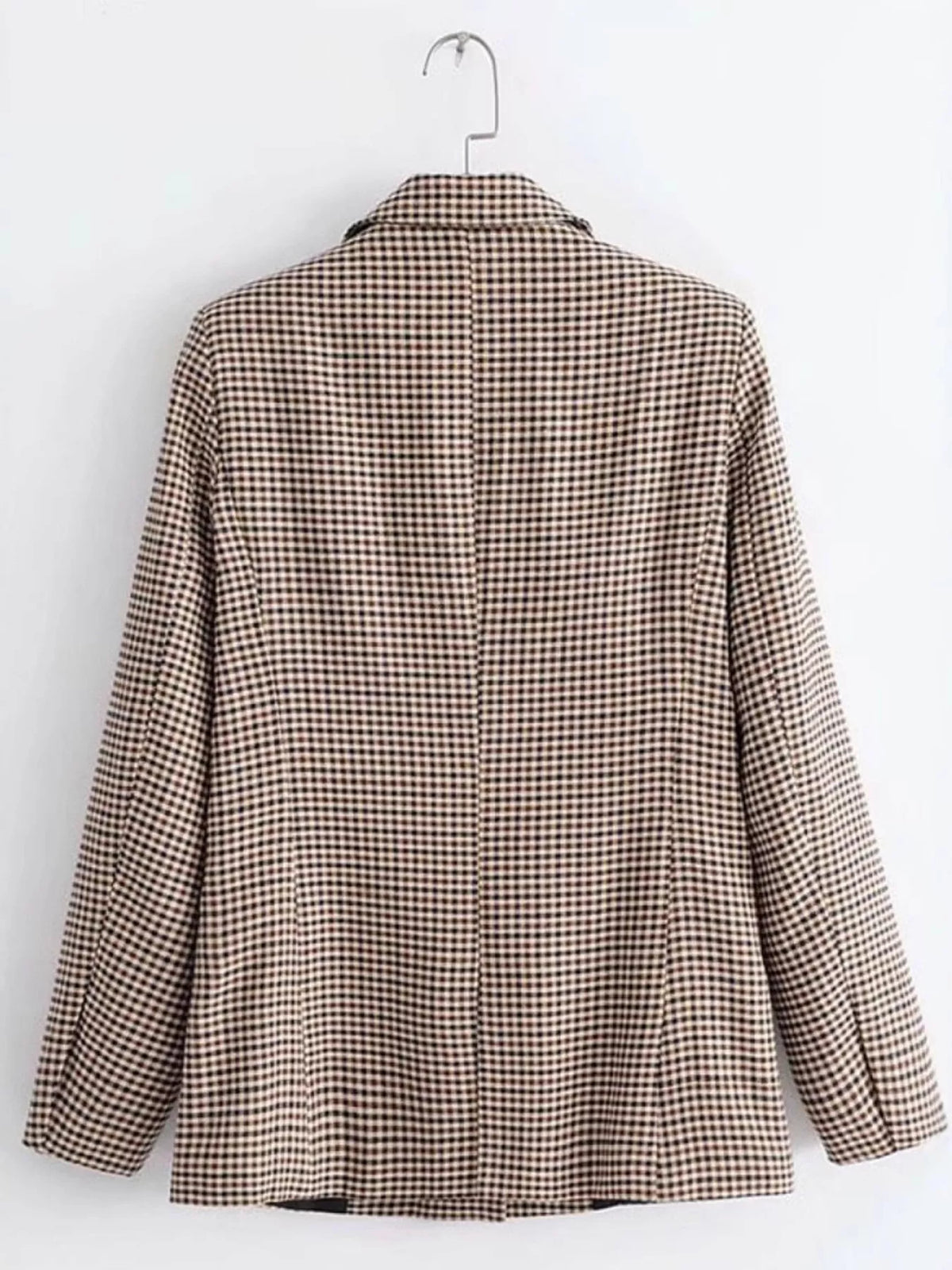 Plaid Lapel Collar Long Sleeve Blazer - Khaki - View 3