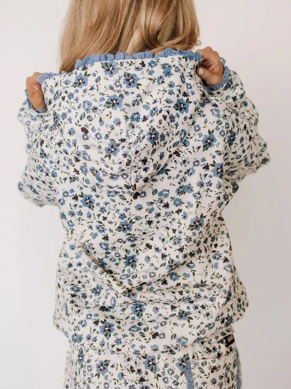 Lace Trim Kangaroo Pocket Hoodie - Floral - View 3