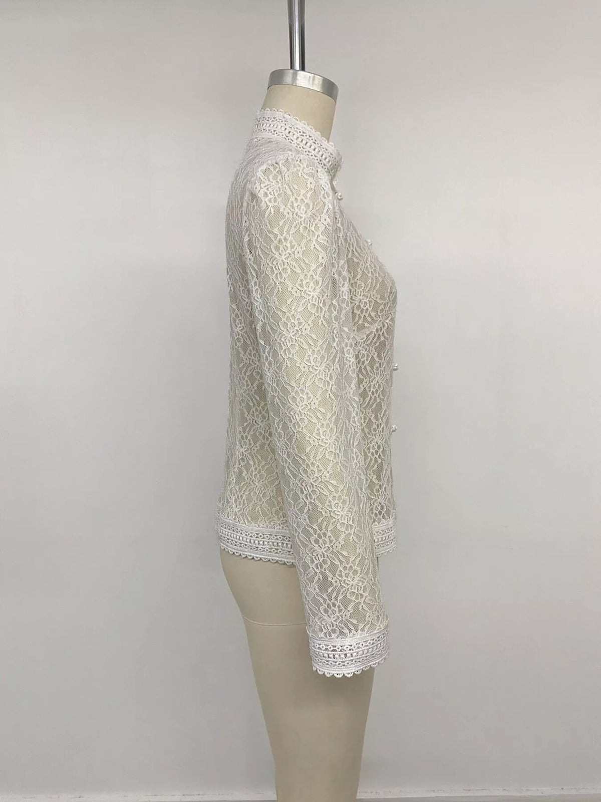 Lace Chinese Style Button Shirt - White - View 12