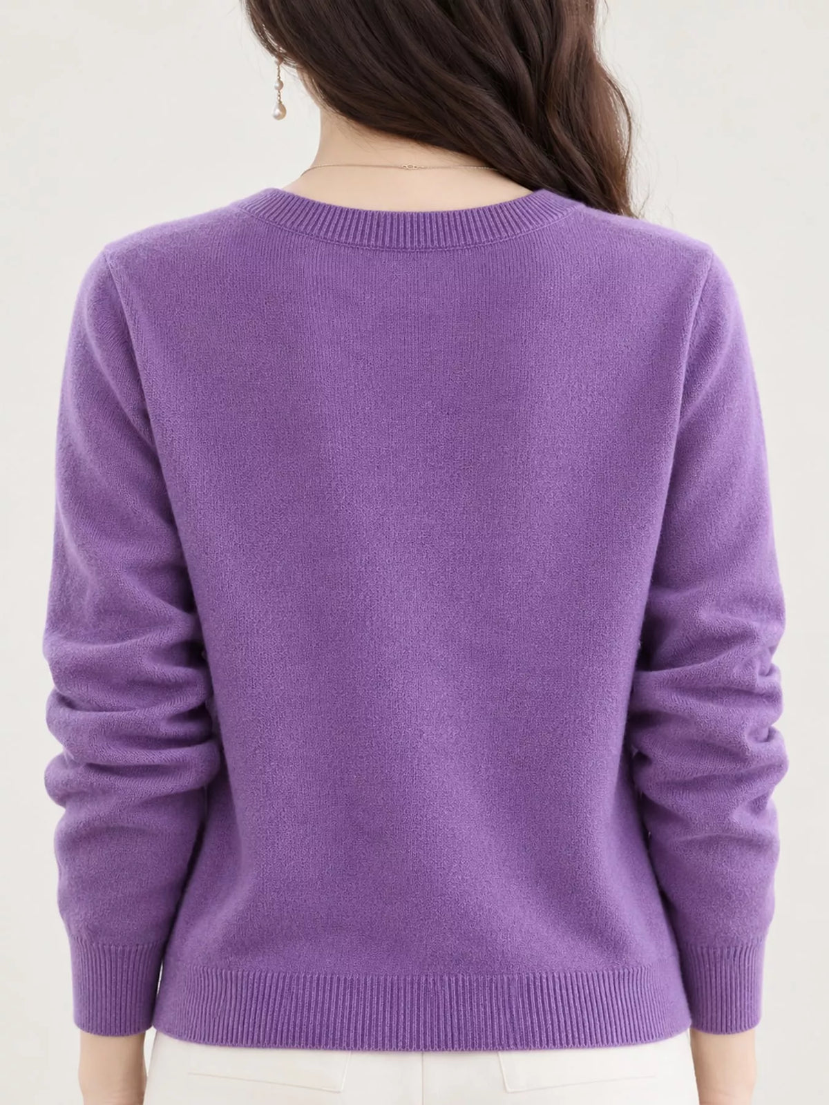 Crew-Neck Button-Down Cardigan - Purple - View 65