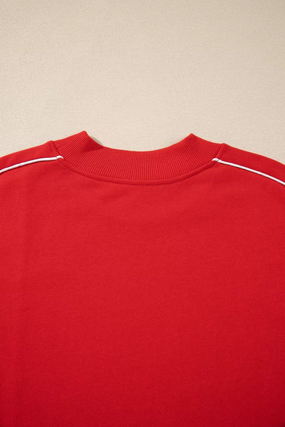 Stand Neck Long Sleeve Regular Fit Sweatshirt - Red - View 8