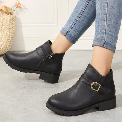 Round Toe Block Heels Boots - Black - View 1