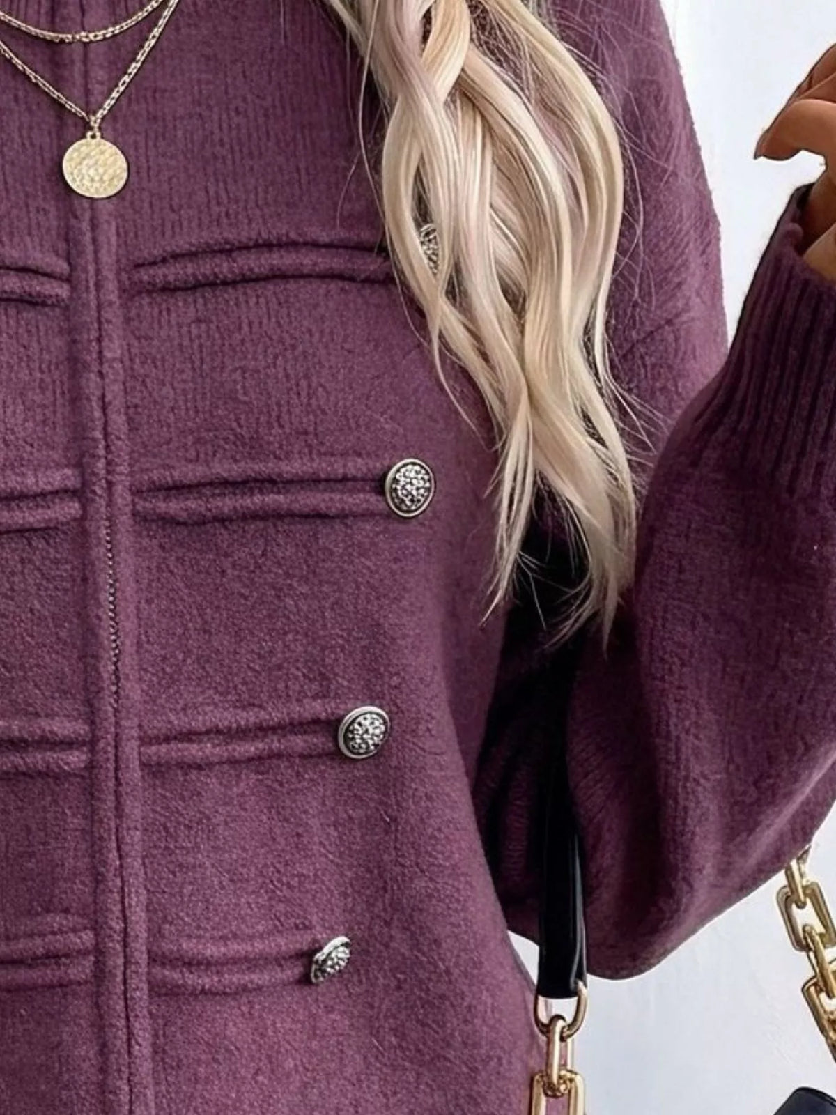 Zip-Up Long Sleeve Cardigan - Plum Purple - View 12