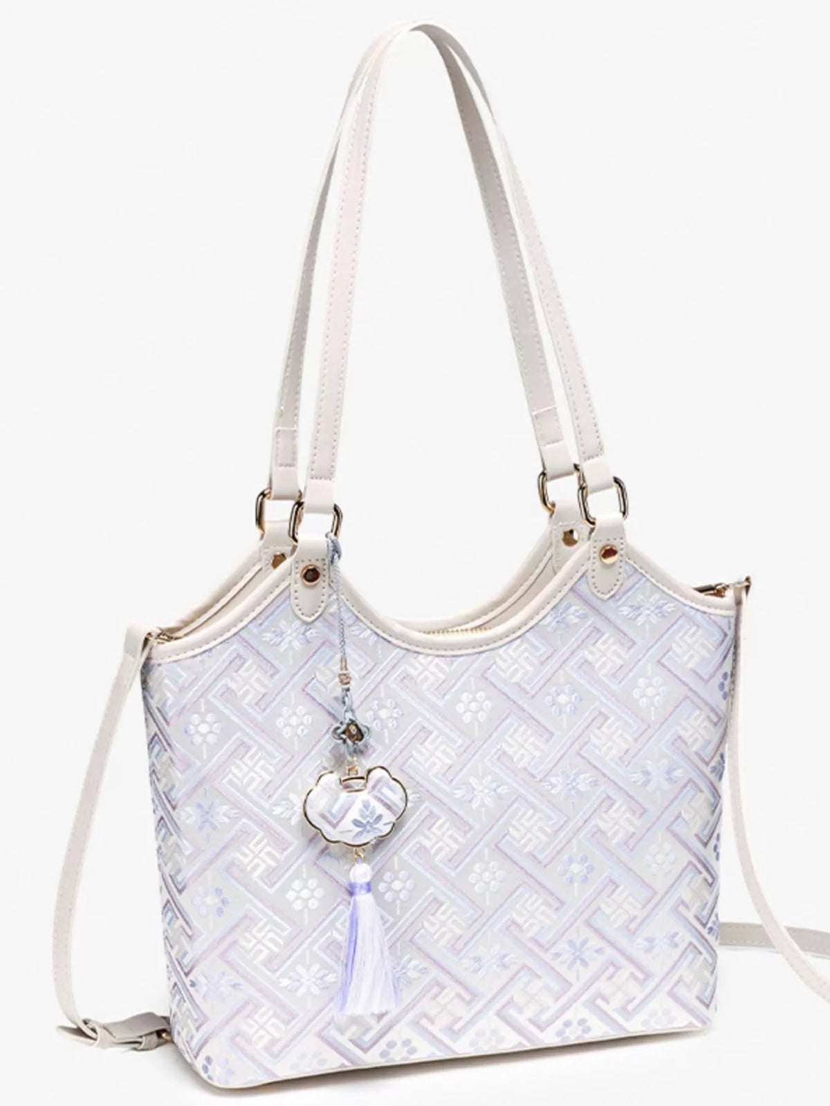 Geometric Pattern Shoulder Bag - Pink Purple - View 4