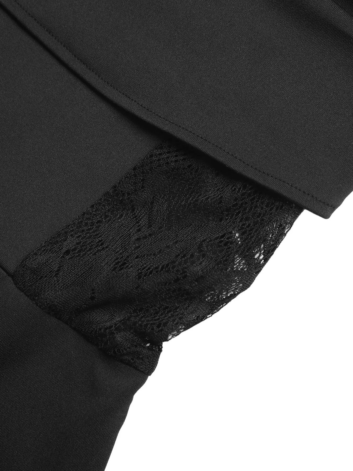 Lace Trim Wide Leg Jumpsuit - Black - View 7