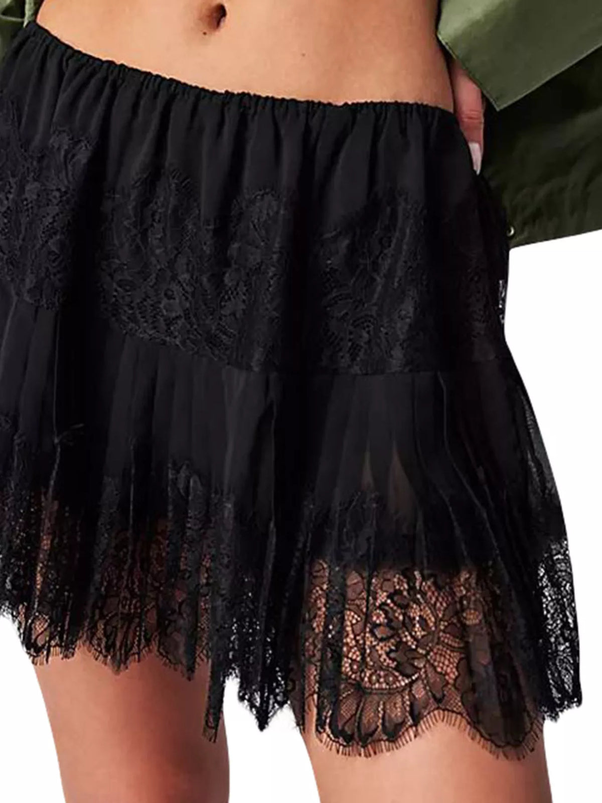 Lace Trim Ruffle Mini Skirt - Black - View 2