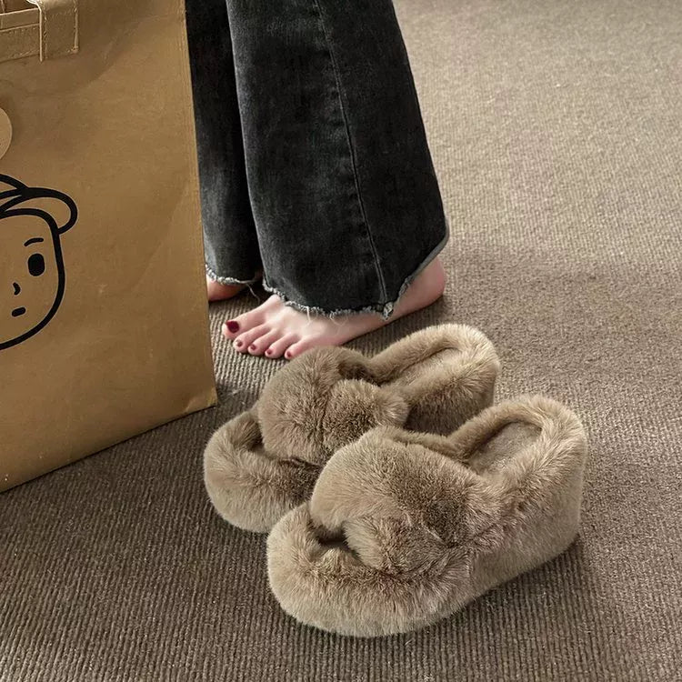 Fluffy Wedge Slippers - Khaki - View 9