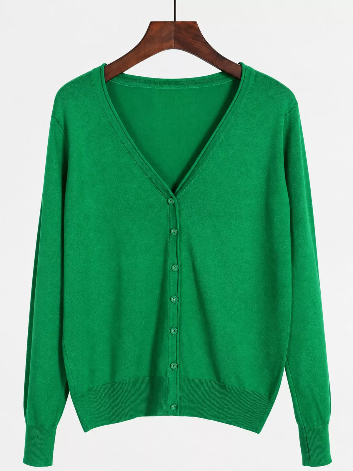 Classic V-Neck Button-Down Knit Cardigan - Grass Green - View 104