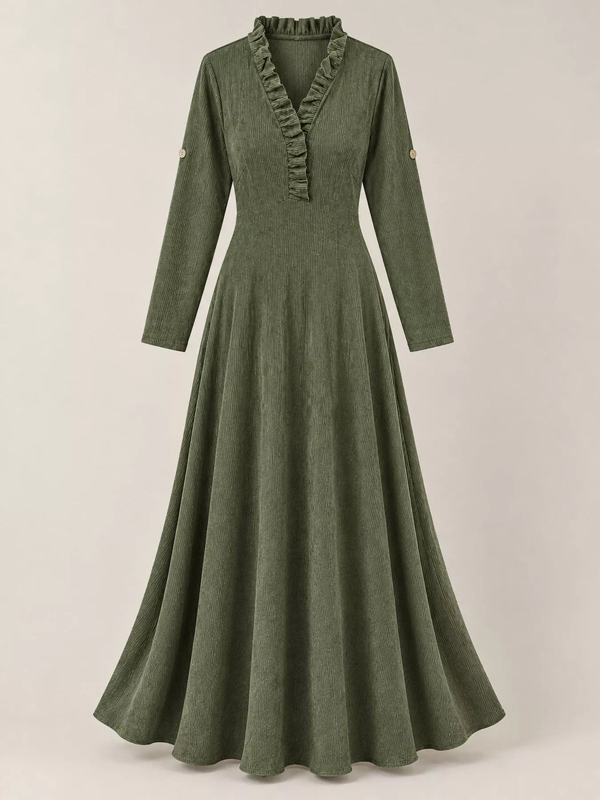 Full Size Frill Roll-Up Sleeve Maxi Dress Plus Size - Green - View 24