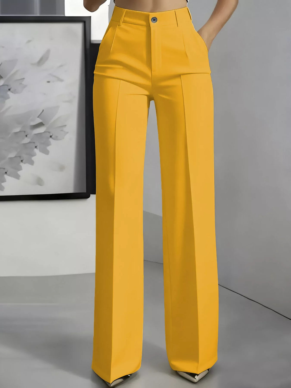 Full Size High-Waisted Wide-Leg Pants Plus Size - Yellow - View 1