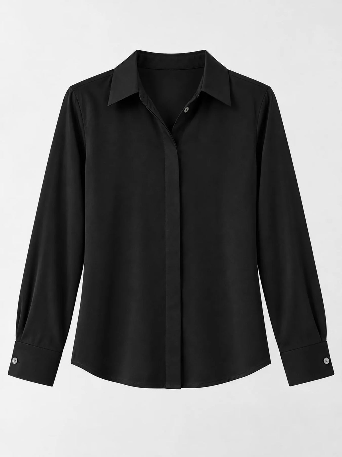 Button Up Long-Sleeve Shirt - Black - View 46