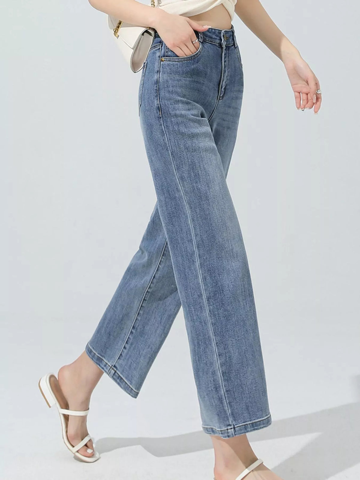 High-Waisted Vintage Wash Straight-Leg Jeans