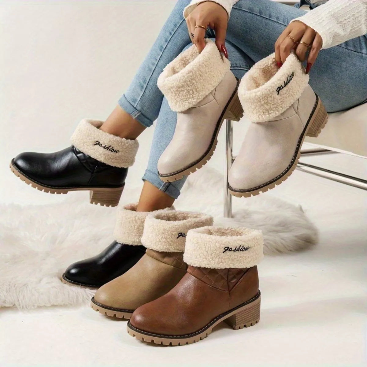 Round Toe Block Heels Boots - All Colors - View 1