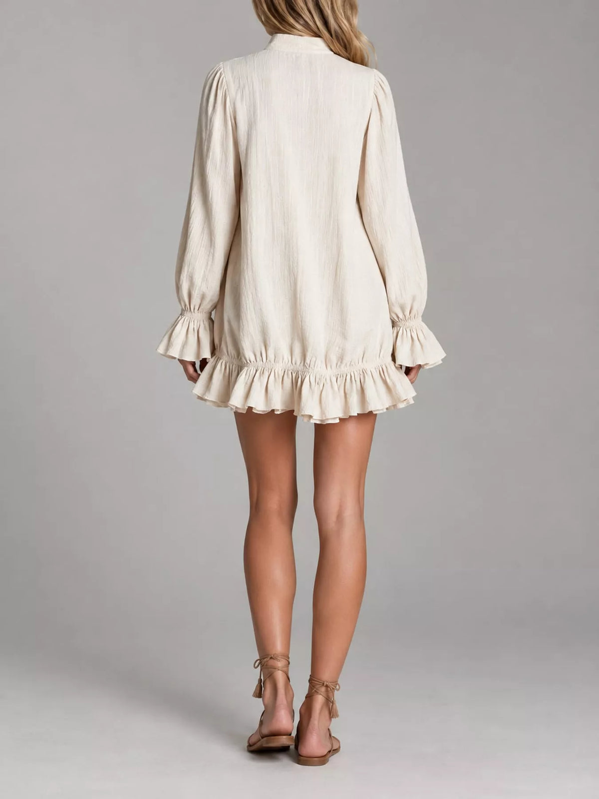 Zipper-Front Ruffle Hem Mini Dress - Off-White - View 23