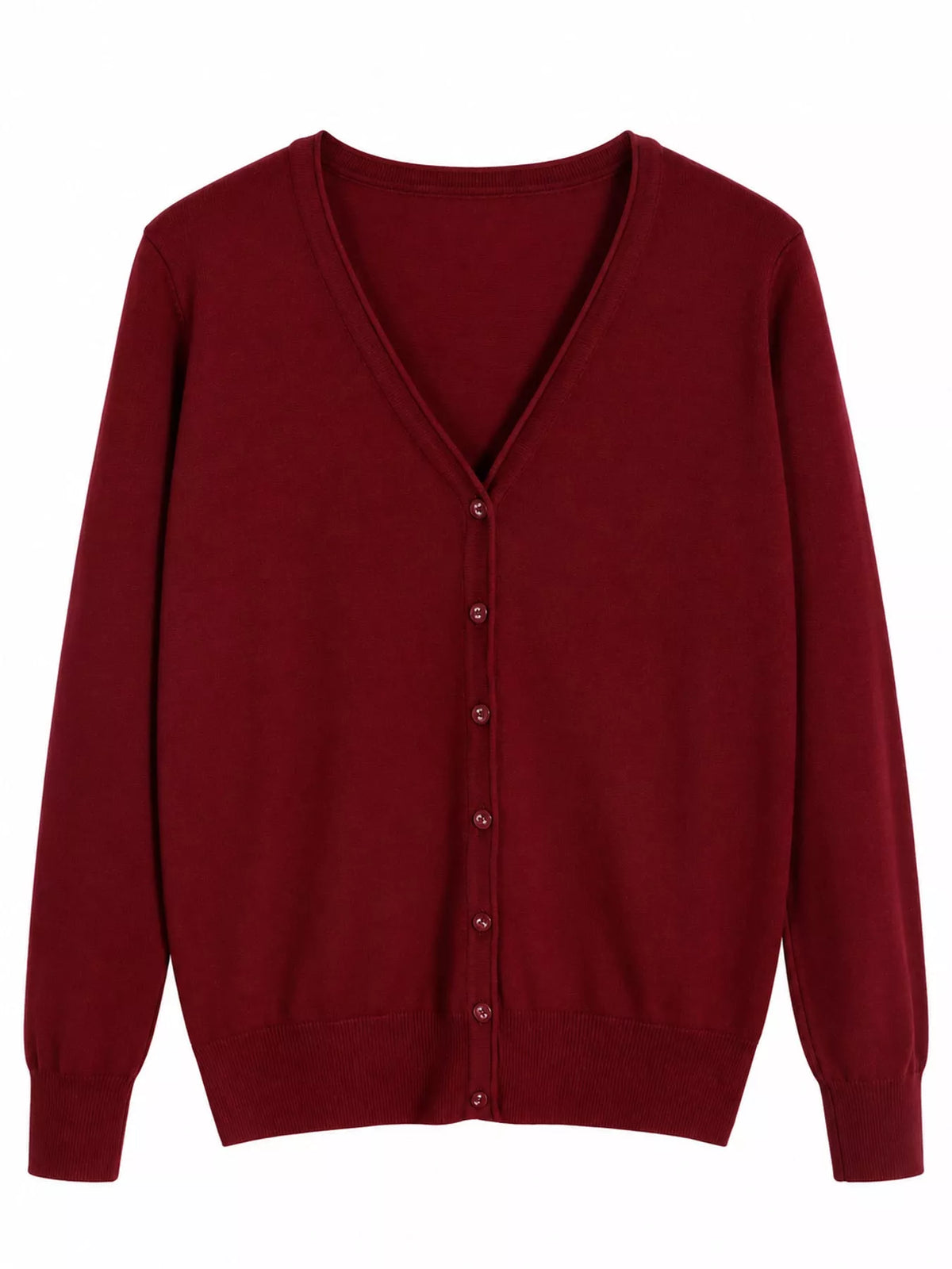 Classic V-Neck Button-Down Knit Cardigan - Burgundy - View 76