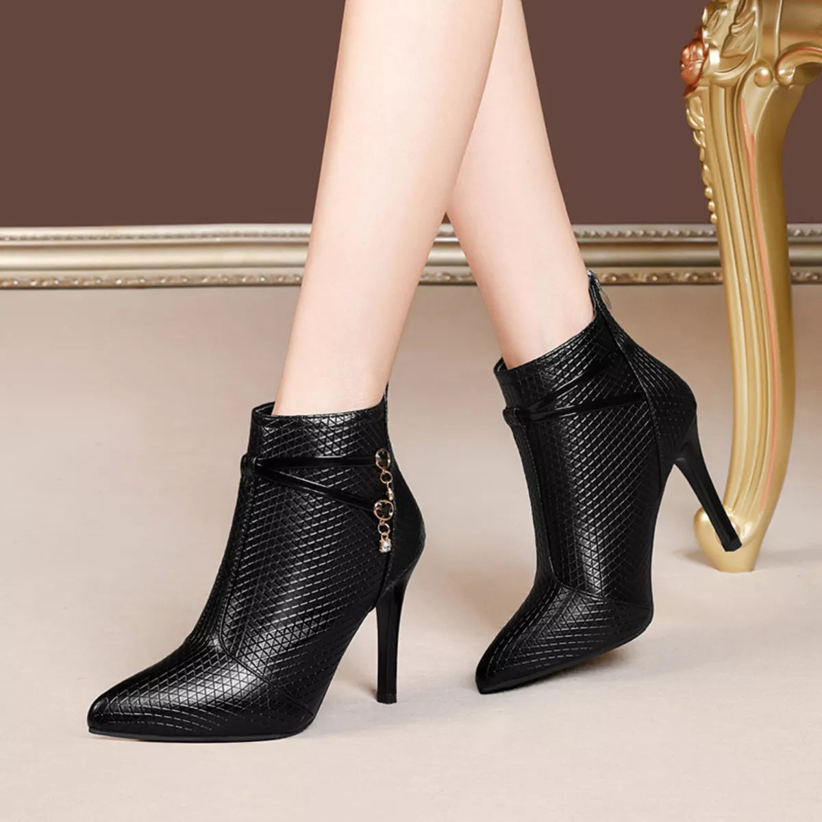 Pointed-Toe Stiletto Ankle Boots - Black - View 5