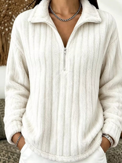 Quarter-Zip Dropped Shoulder Sweatshirt - White - View 1