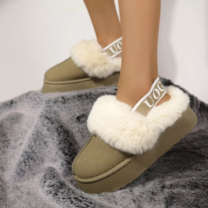 Round Toe Fur Trim Platform Slippers - Sage - View 5