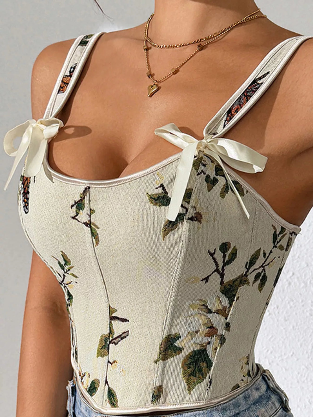 Floral Lace Up Back Tank - Apricot - View 13