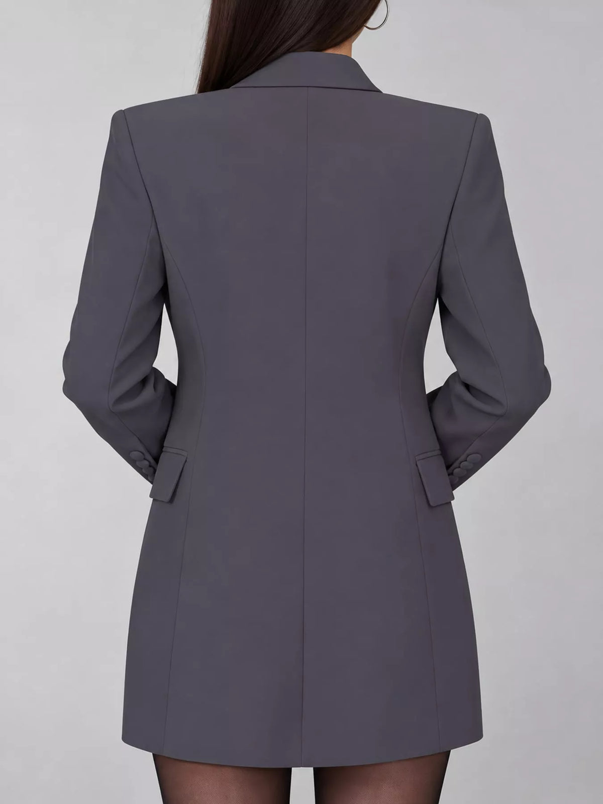 Full Size Double-Breasted Slim-Fit Blazer Plus Size - Dark Gray - View 25
