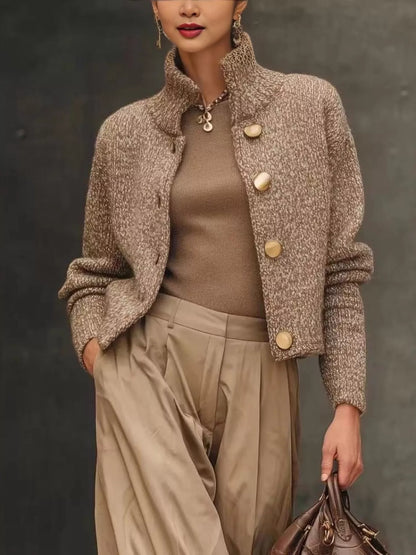 Full Size Button-Down Long Sleeve Cardigan Plus Size - Camel - View 1