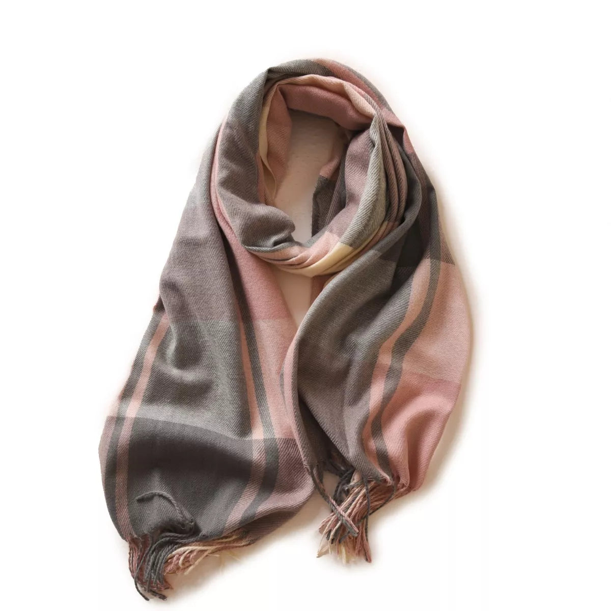Plaid Fringe Scarf - Pink Blue - View 7