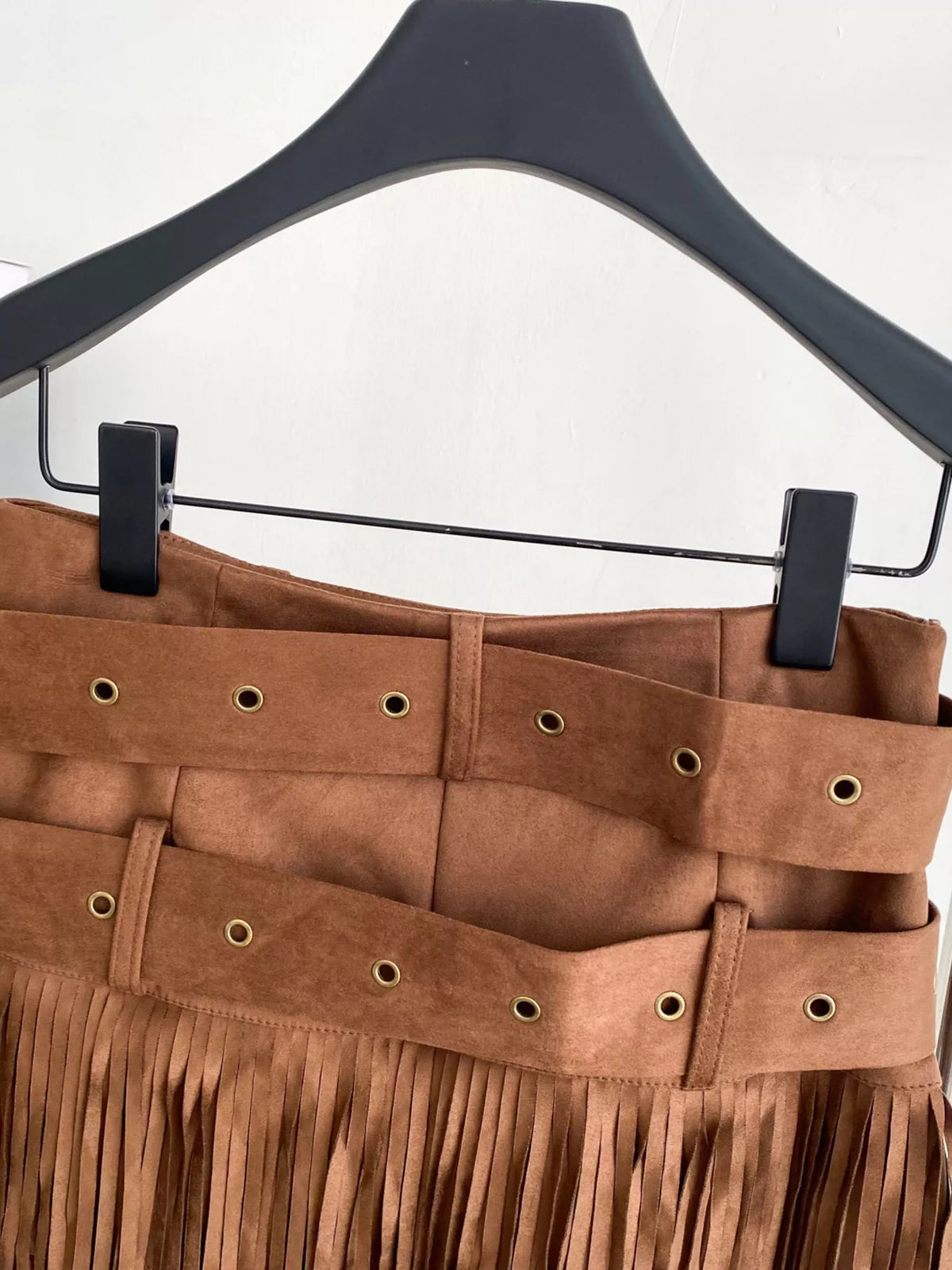 Fringe Belted Mini Skirt - Khaki - View 5