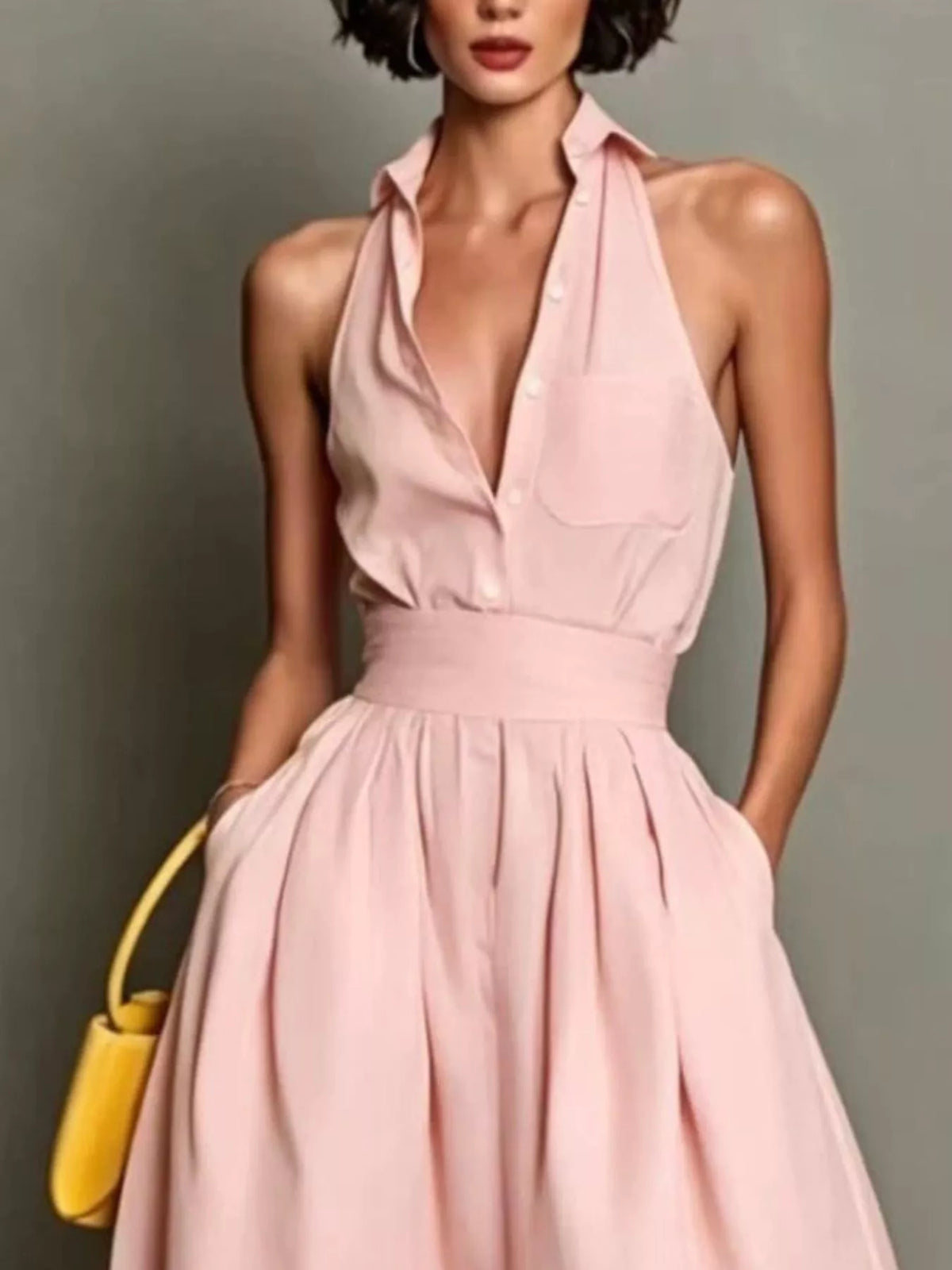 Sleeveless Collared A-Line Midi Dress - White - View 4