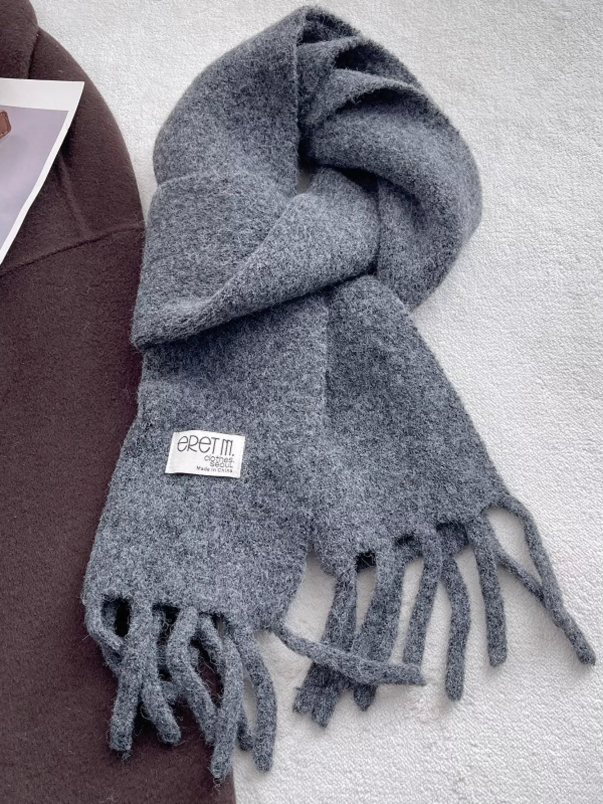 Fringe Solid Color Scarf - Gray - View 7