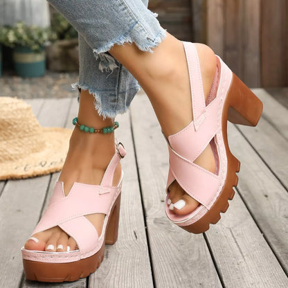 Open Toe Block Heels Sandals - Pink - View 6
