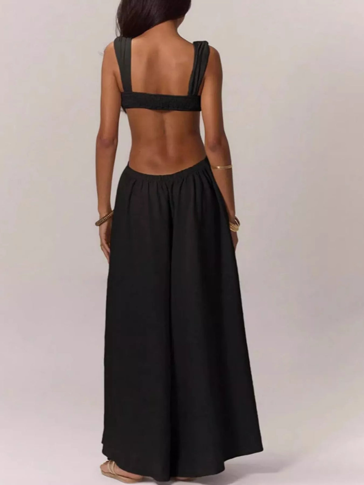 Backless Wide-Leg Jumpsuit with Cut-out Detail - Black - View 9