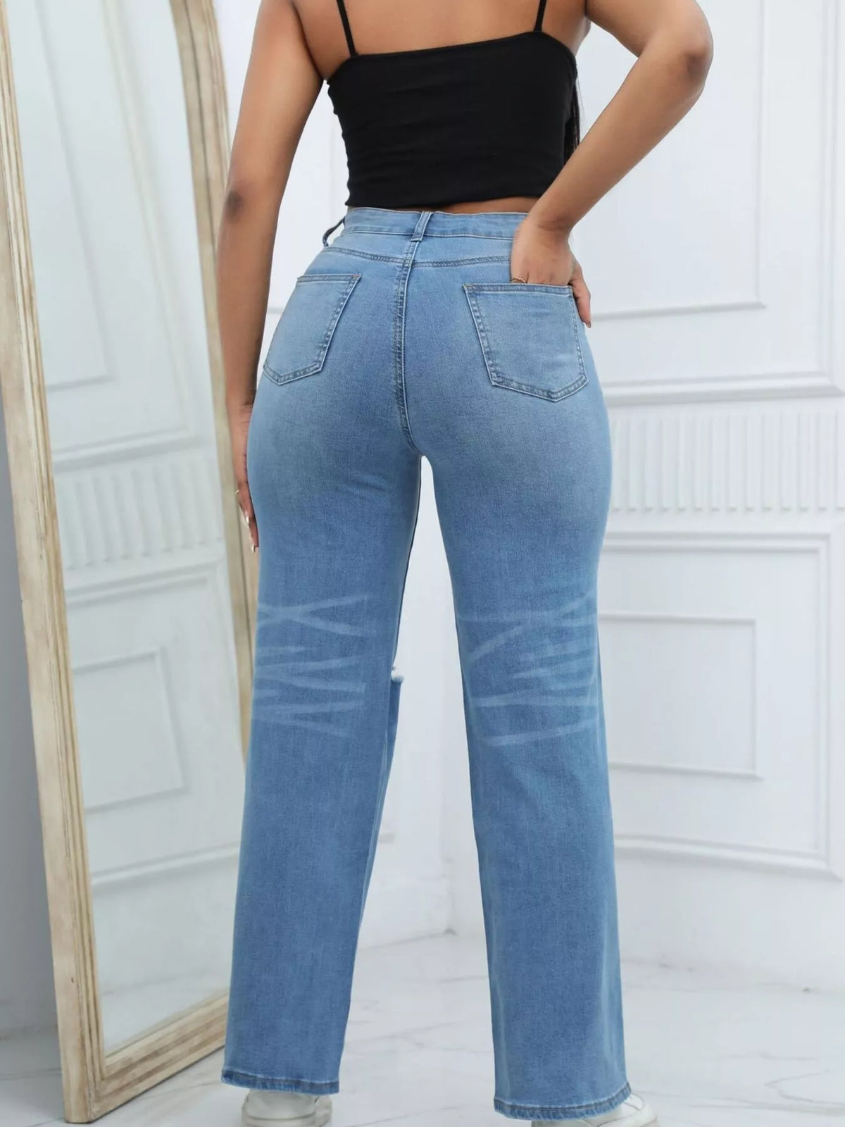 Distressed Wide-Leg Jeans - Light Blue - View 3