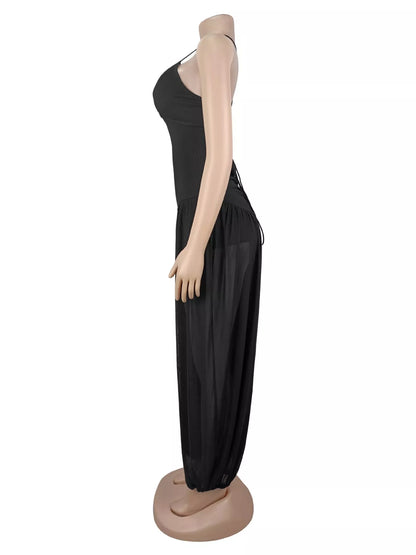Spaghetti Strap Wide-Leg Jumpsuit - Black - View 3
