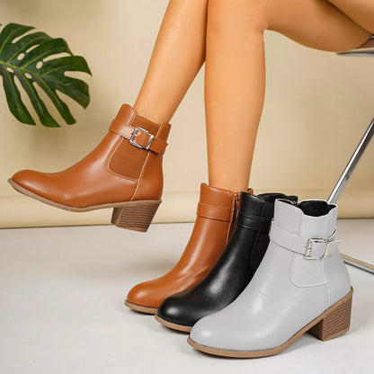 Point Toe Block Heels Boots - All Colors - View 1