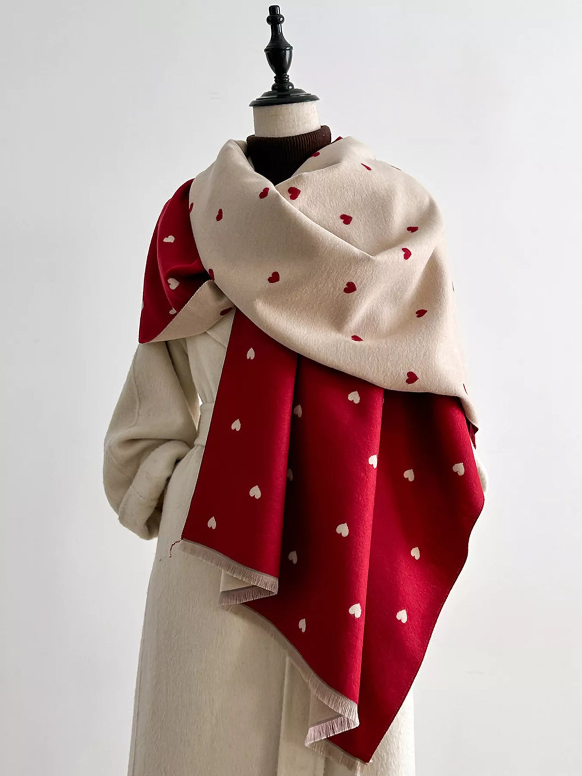 Heart Raw Hem Scarf - Red - View 14