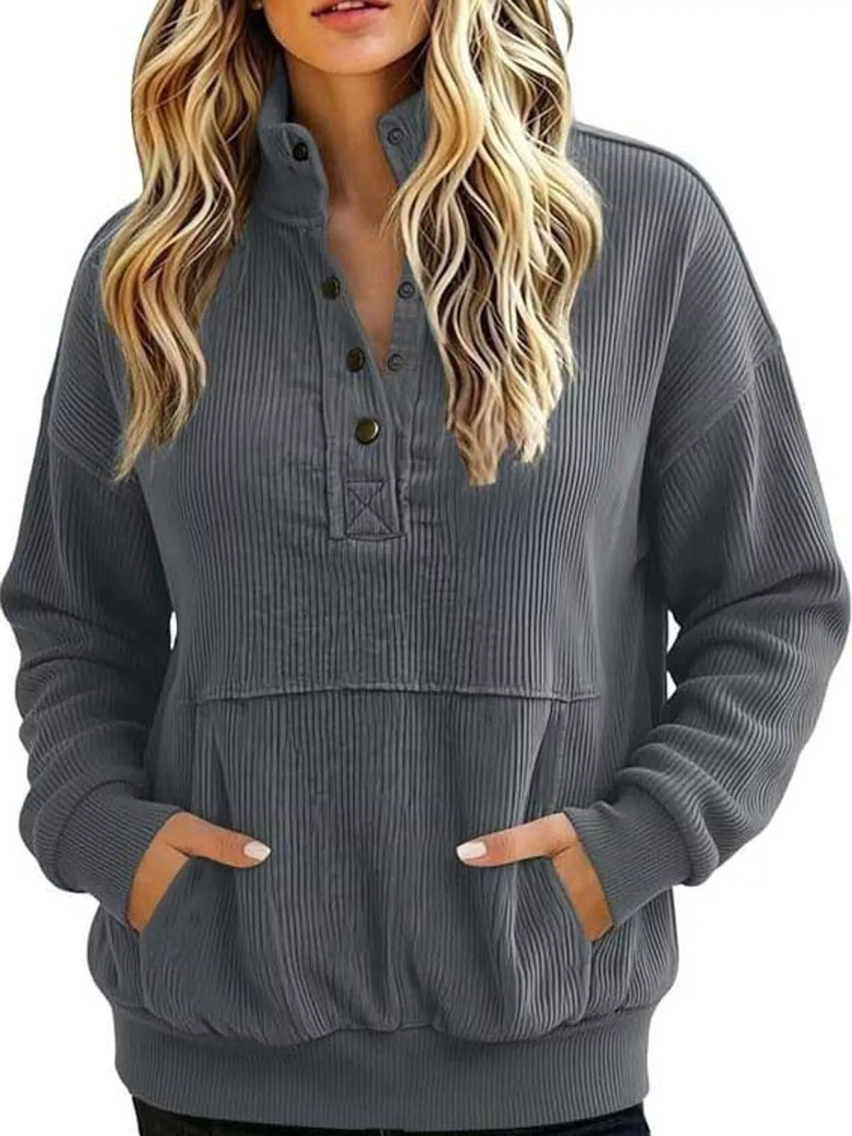 Full Size Quarter-Snap Sweatshirt with Kangaroo Pocket Plus Size - Gray - View 26