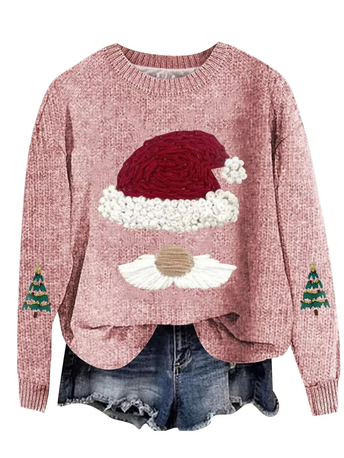 Christmas Graphic Dropped Shoulder Sweater - Pink - View 1