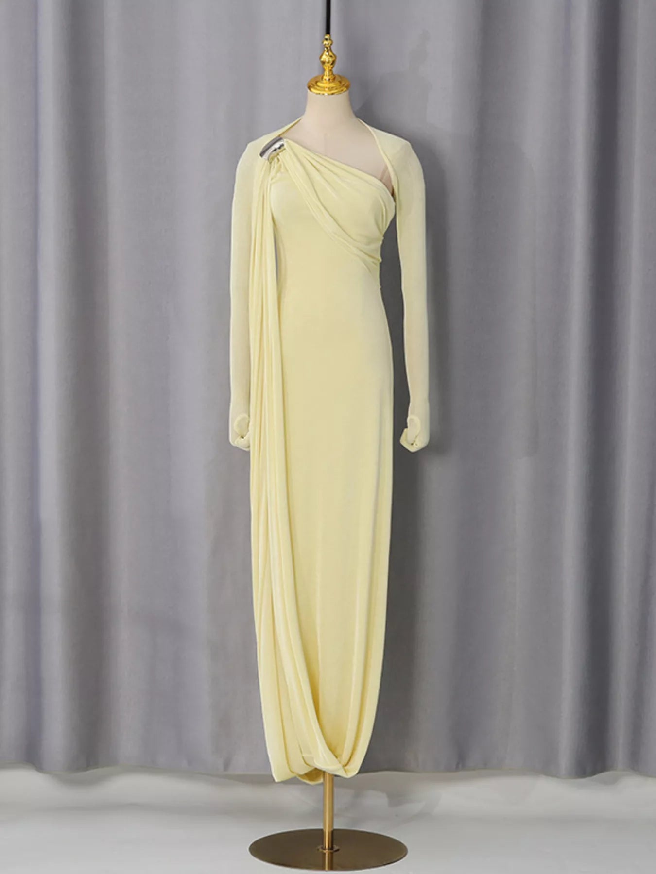 One-Shoulder Draped Maxi Dress - Yellow - Front Mannequin View II