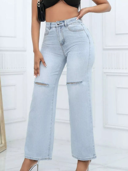 Distressed Wide-Leg Jeans - All Colors - View 1