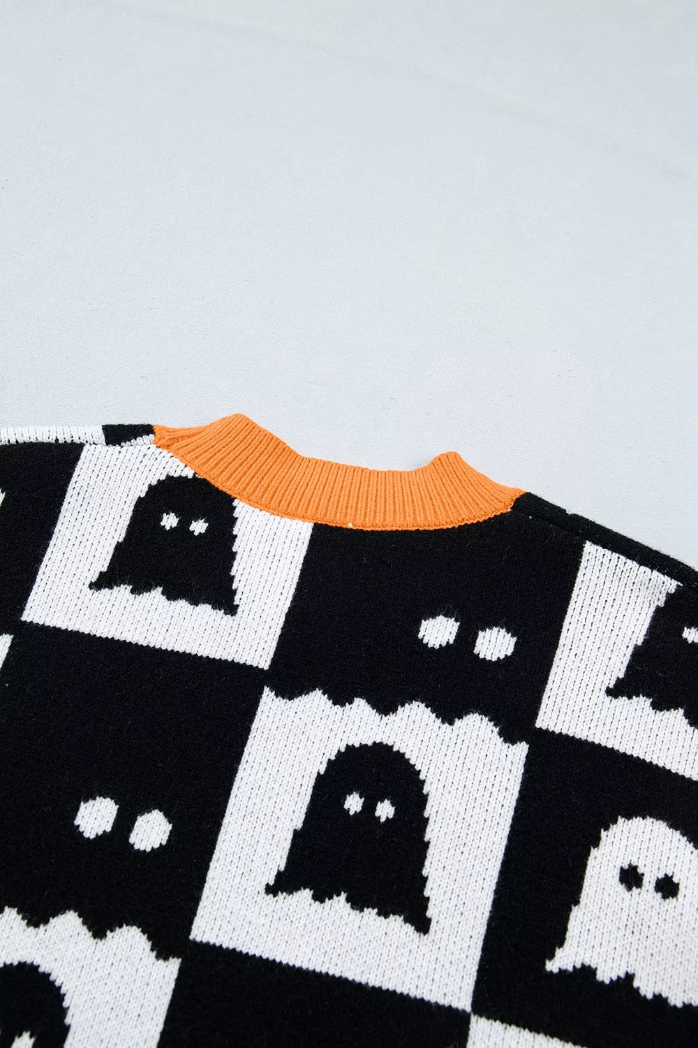 Halloween Ghost Pattern Checkerboard Sweater - Black - View 10